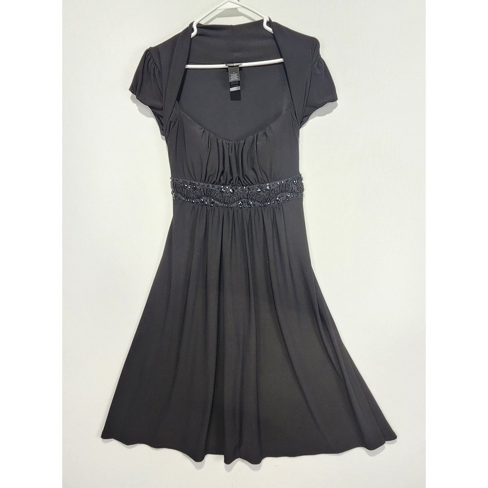 Bisou Bisou Y2K Women's A-Line Chic Dressy Beaded Black Dress Size 12